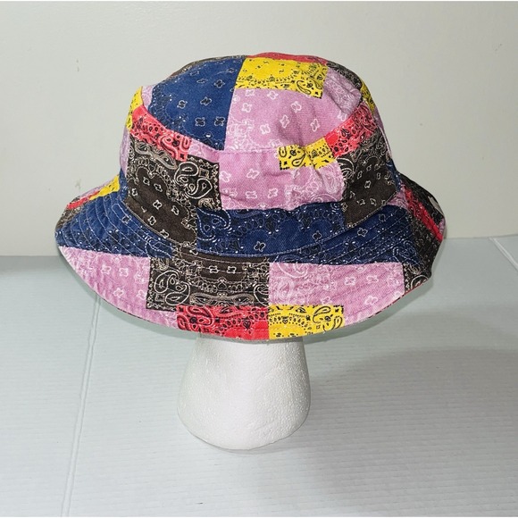 Multicolor Bandana Patch Bucket Hat Women's OS Whimsycore Y2K Midwest Emo - Picture 2 of 3